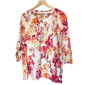 Chico’s Floral T-Shirt 3/4 Sleeves Crew Neck Casual Women's Size Large